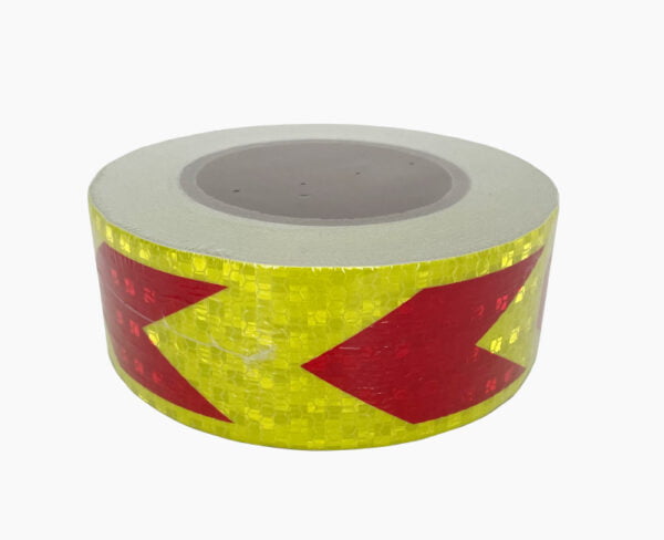 ROULEAU BANDE ADHESIVE REFLECTIVE ROUGE/JAUNE 50mm X 5M – Image 2