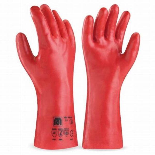 GANTS DE PROTECTION CHIMIQUE MANCHES LONGUES PVC ROUGE – Image 2