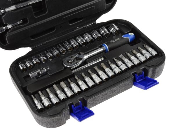 COFFRET CLIQUET, DOUILLES ET EMBOUTS 1/4 38 PCES G10152 GEKO POLOGNE – Image 2
