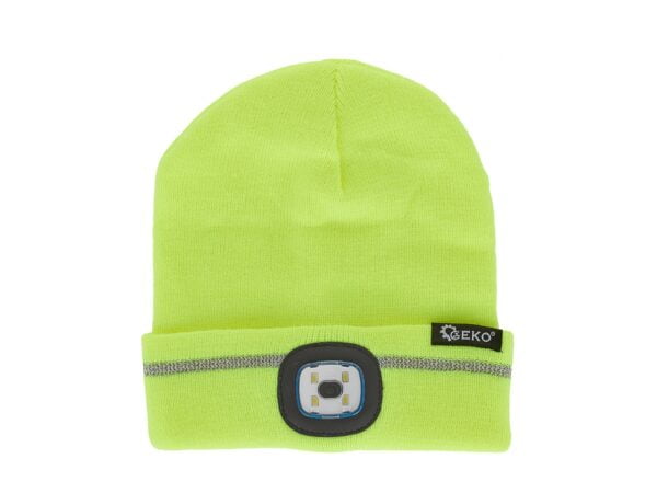 BONNET JAUNE AVEC LAMPE LED RECHARGEABLE BANDE REFLECHISSANTE G90406 GEKO POLOGNE – Image 3