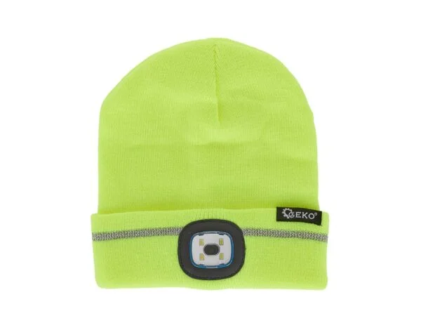 BONNET JAUNE AVEC LAMPE LED RECHARGEABLE BANDE REFLECHISSANTE G90406 GEKO POLOGNE – Image 3