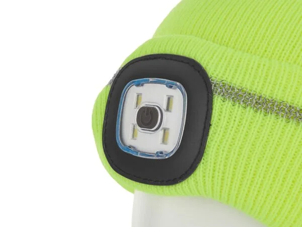 BONNET JAUNE AVEC LAMPE LED RECHARGEABLE BANDE REFLECHISSANTE G90406 GEKO POLOGNE – Image 2
