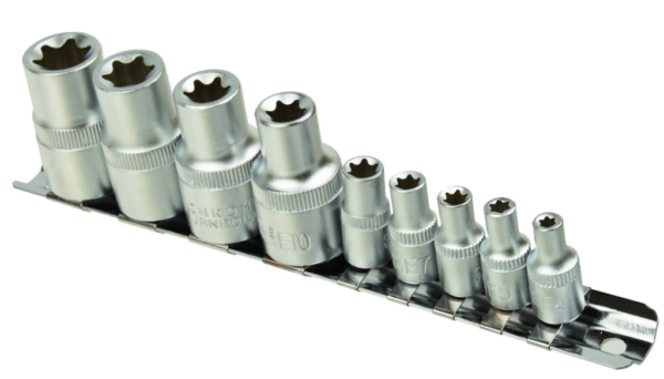 Jeu de douilles TORX E4-E16 sur rail 1/4 et 1/2" 9pcs G10166 GEKO POLOGNE