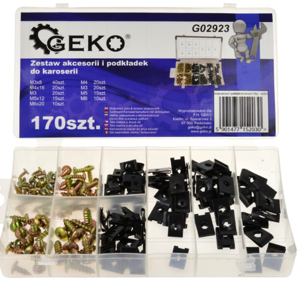 JEU DE 170 VIS ET ECROUS A TOLE / CAROSSERIE TYPE U G02923 GEKO POLOGNE