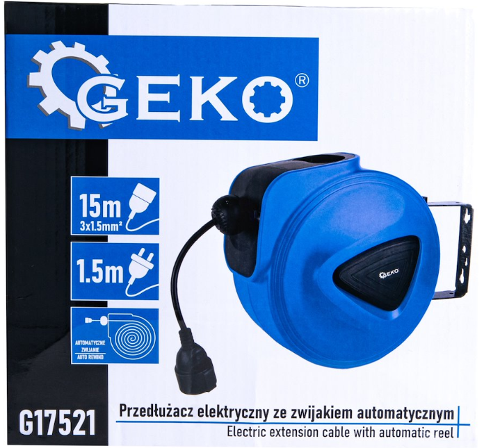 ENROULEUR MURAL RALLONGE ELECTRIQUE 15M G17521 GEKO POLOGNE