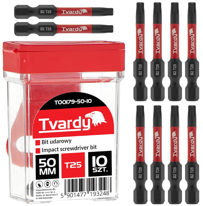 10X EMBOUTS IMPACTS HEXA ¼ TORX T25 LONG 50MM T00179-50-10 TVARDY POLOGNE